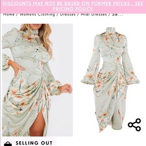 BNWT PrettyLittleThing Sage Green Floral Twist Bust Draped Midi Dress